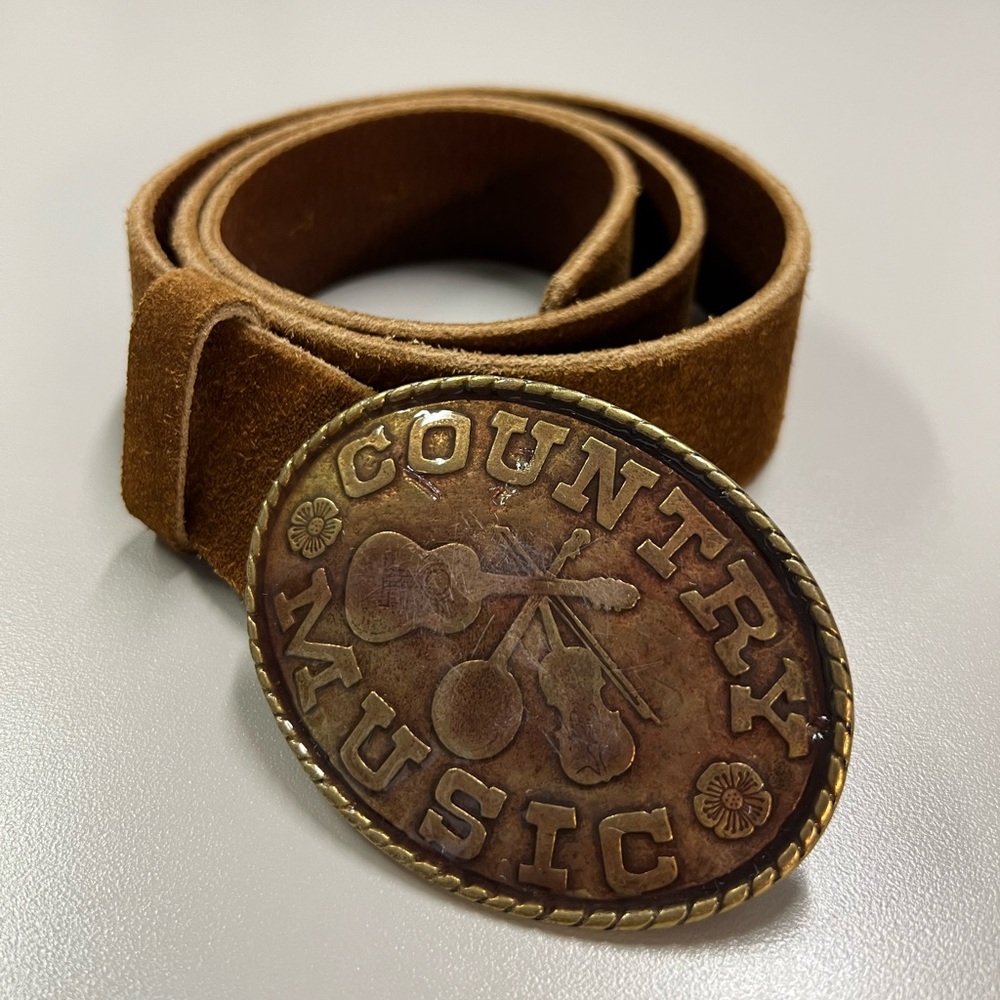 Gap Vintage Leather Suede Belt with Country Music Belt Buckle